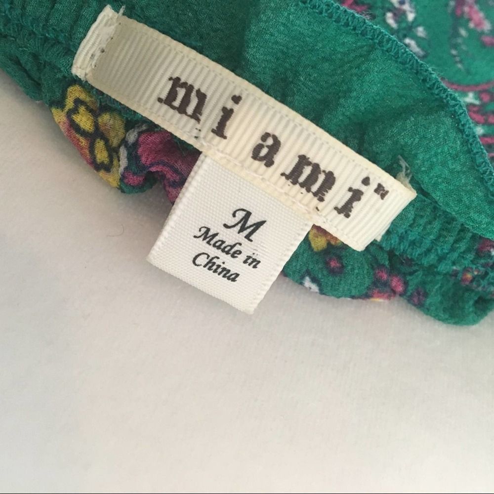 miami Ruffle Floral Romper Sleeveless Green Medium Spaghetti Straps Francesca's - Picture 8 of 10